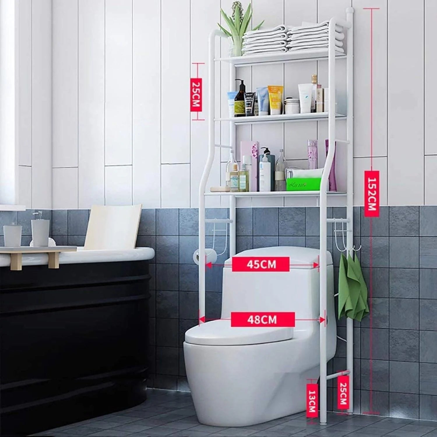 AquaShelf™ - رف التخزين الذكي فوق المرحاض (3 طبقات لتنظيم مثالي)