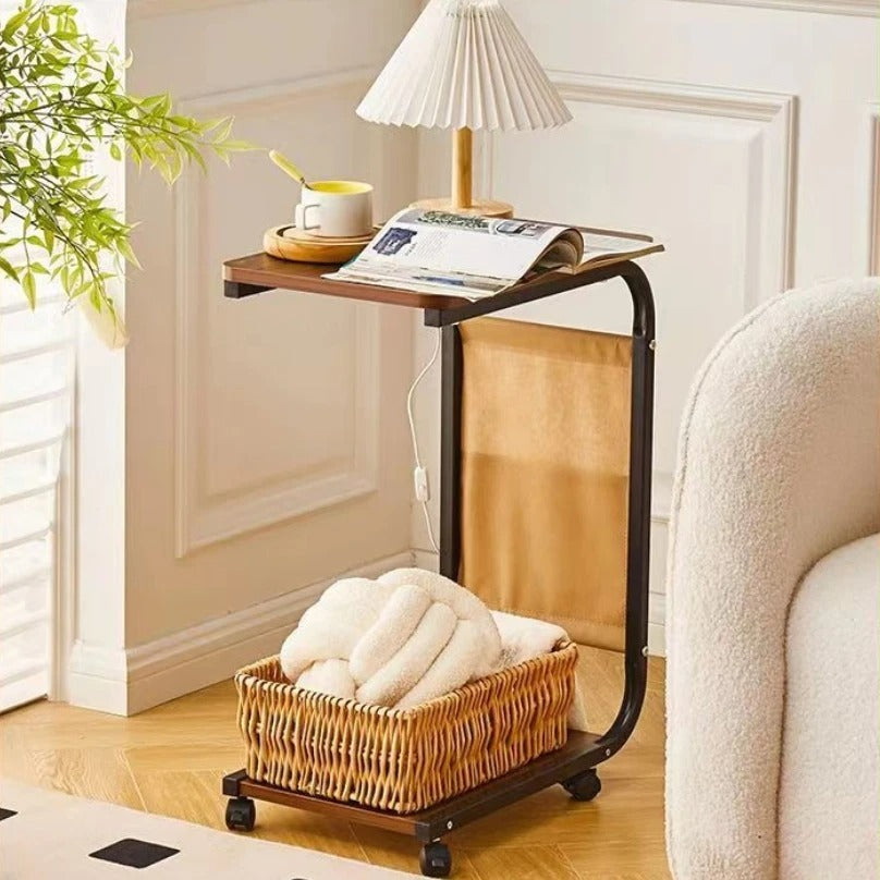 Akimولي™ - الطاولة الذكية المتحركة بخشب الجوز (تصميم C-Shape الموفر للمساحة)