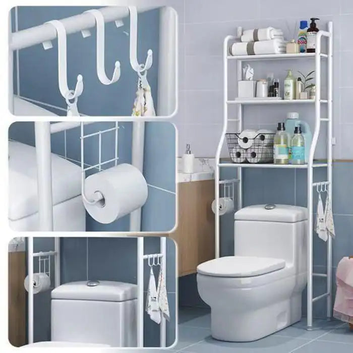 AquaShelf™ - رف التخزين الذكي فوق المرحاض (3 طبقات لتنظيم مثالي)